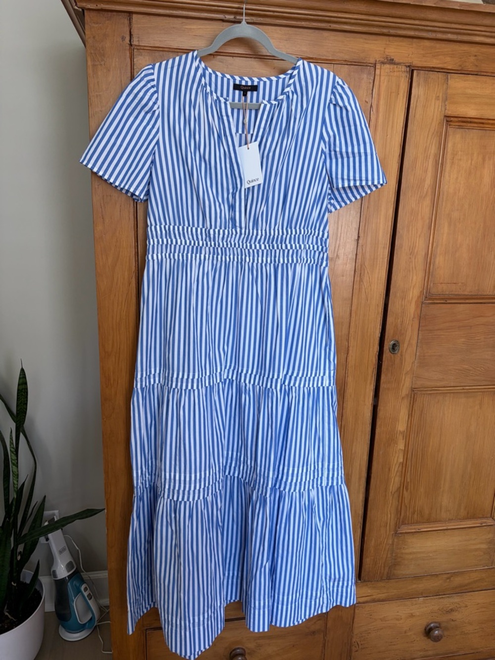 Quince Blue and White Striped Cotton Maxi Dress
